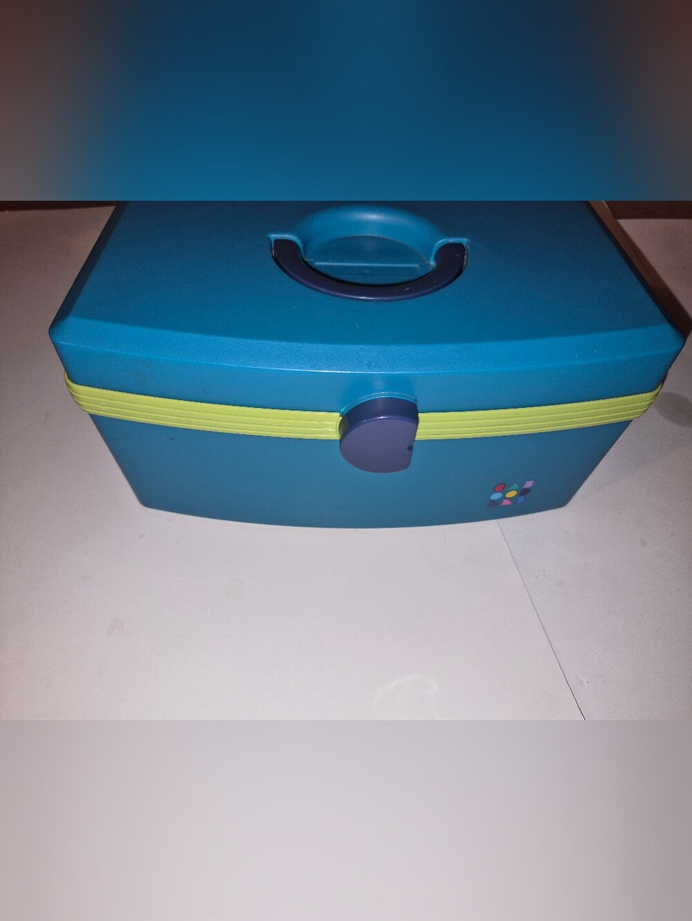 Caboodles Vintage Blue Plastic Storage Box with Lime trim Compact Home Organizer